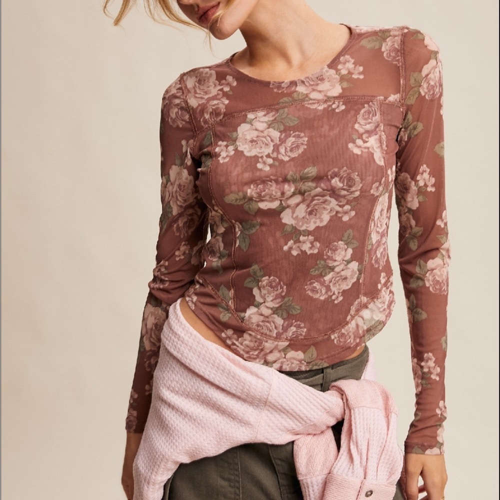 NWT Listicle Mesh Floral Long Sleeve Layering Top Shirt Blouse - Picture 6 of 11